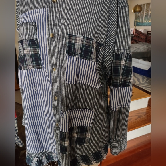 Upcycled Grunge Plaid Shirt With Distressed Pockets - Picture 3 of 8